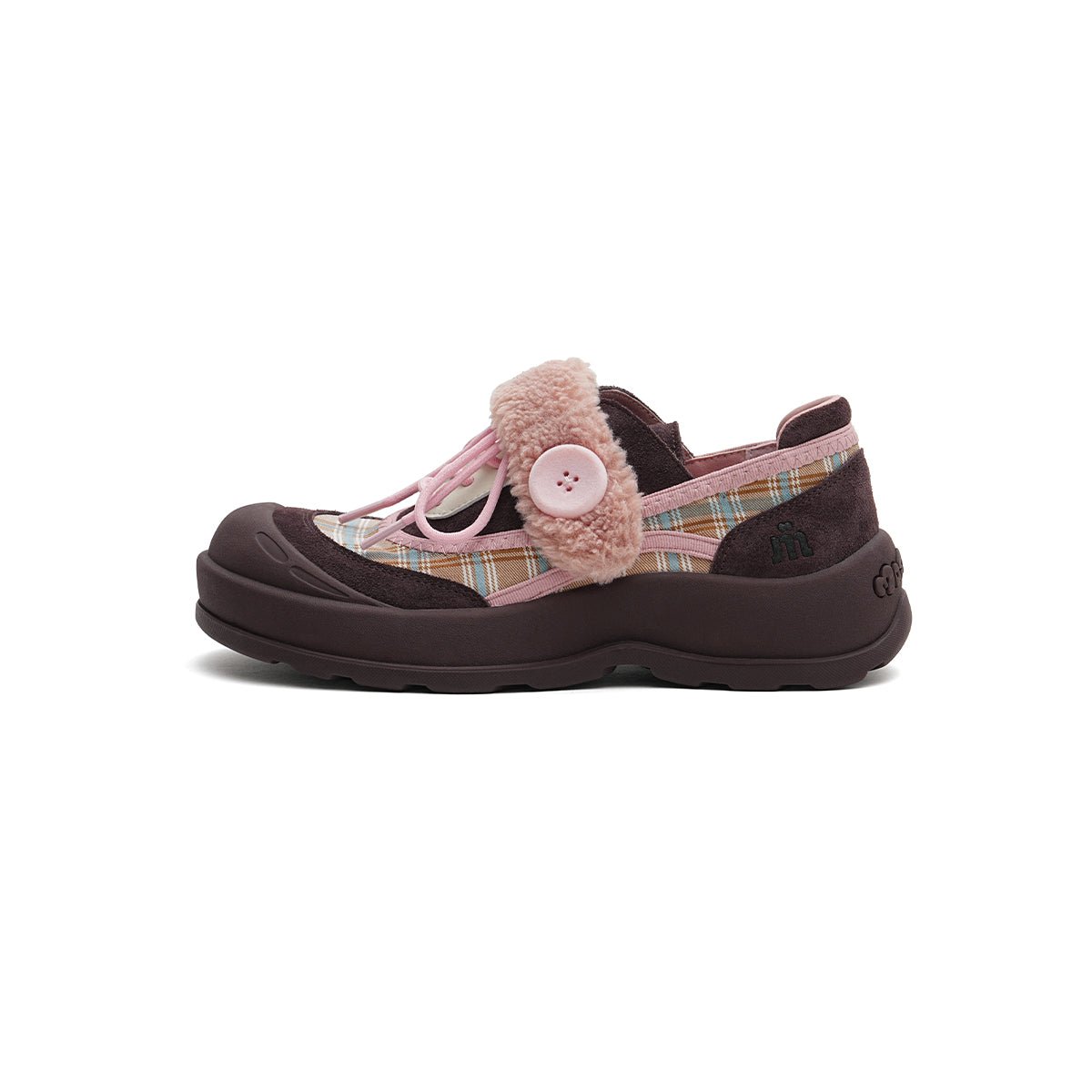 Women’s Plaid Fleece-Lined Chunky Sneakers – Sherpa Strap Lace-Up Shoes