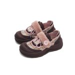 Women’s Plaid Fleece-Lined Chunky Sneakers – Sherpa Strap Lace-Up Shoes
